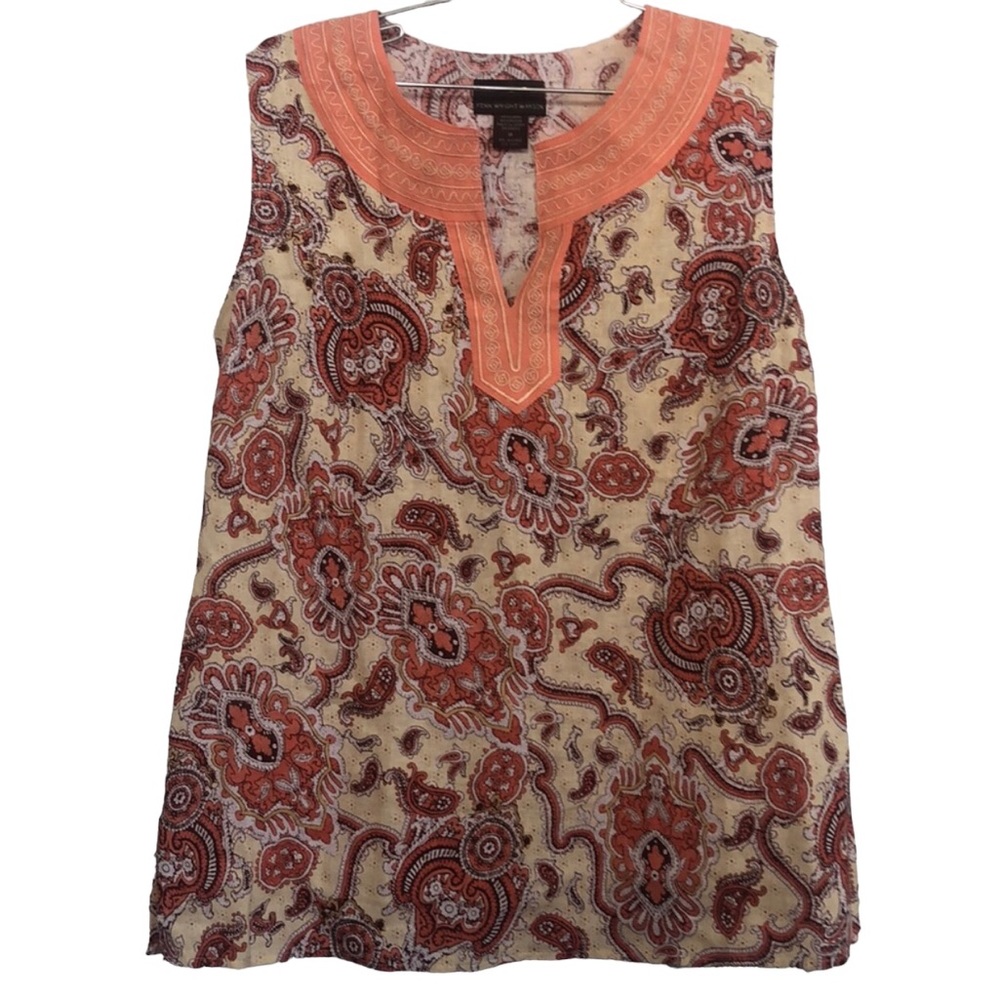 Anthropologie Fenn Wright Manson coral paisley embroidered linen women’s…